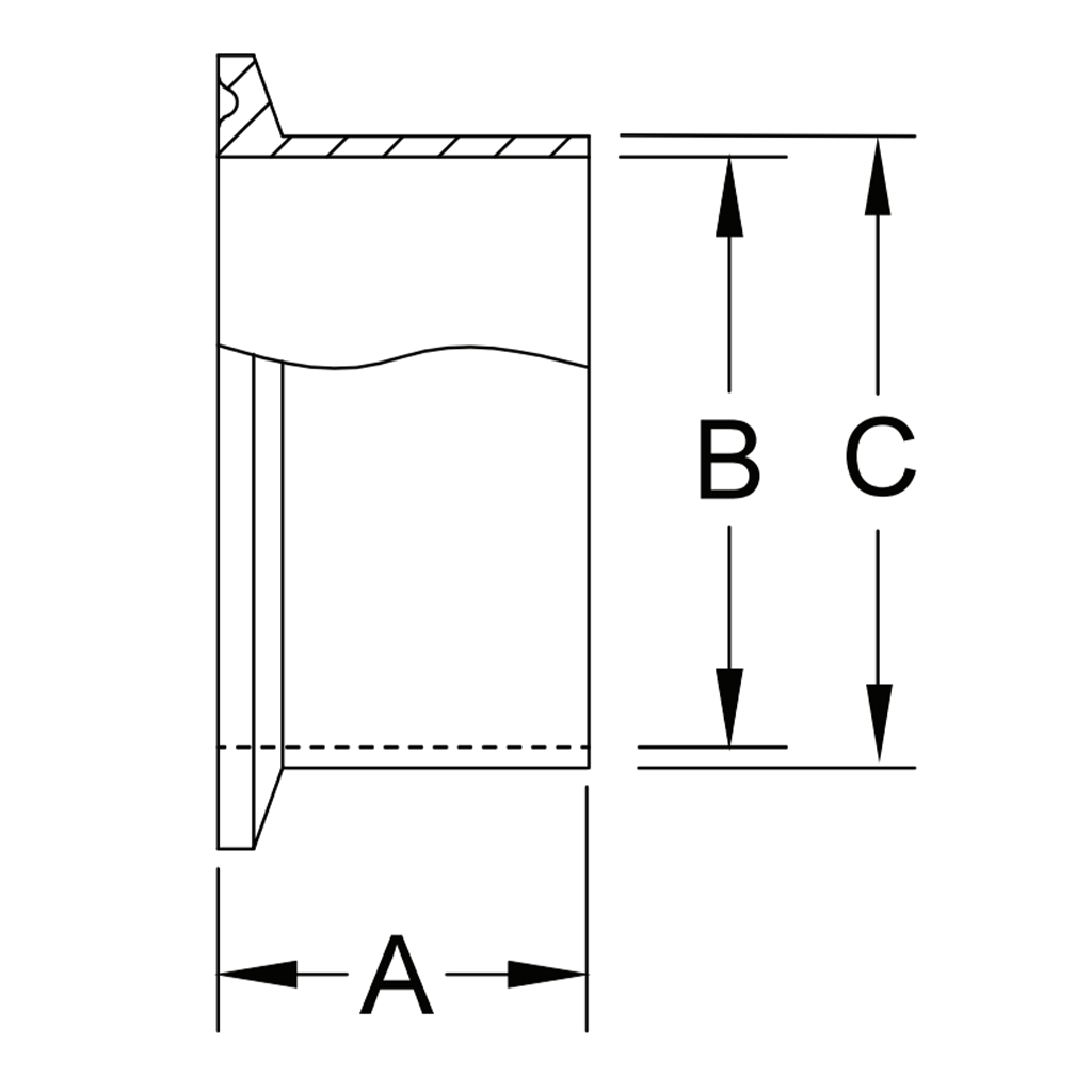 L14AM7 - Tri-Clamp Long Weld Ferrule