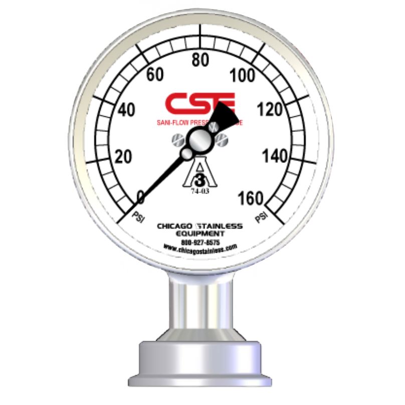 3-1/2” (90mm) Sani-Flow Pressure Gauge with Bottom Mount