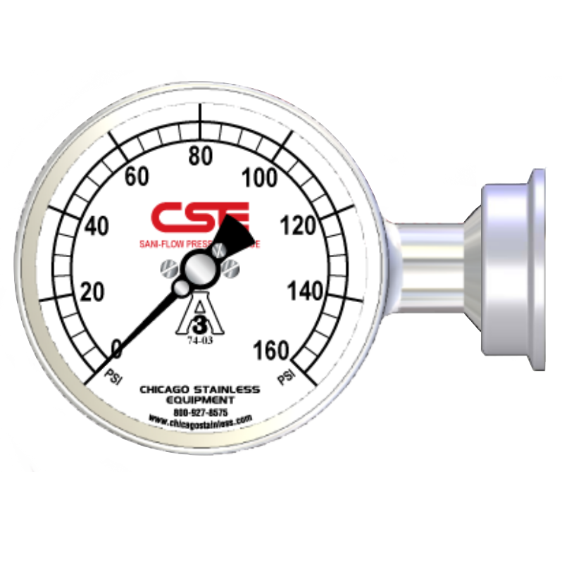 3-1/2” (90mm) Sani-Flow Pressure Gauge with Side Mount